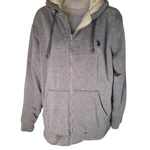 Ralph Lauren Women Grey Fleece Lined Zip up Jacket Hood Sz M